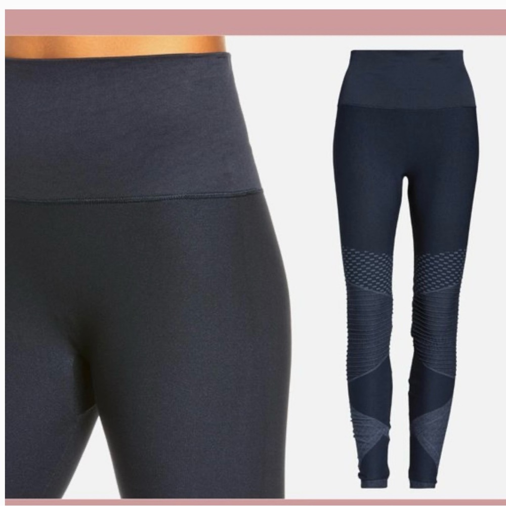 Spanx Indigo Sky Blue Seamless Moto Leggings Large NWT High Waisted Compression - Picture 3 of 11